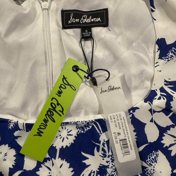 Sam Edelman Dress Womens Size 6 Blue White Floral Puff Sleeve Midi Sundress New - Picture 5 of 13